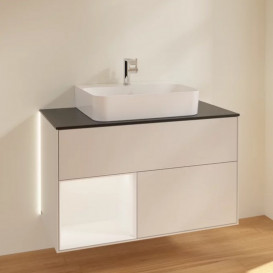 Тумба под раковину Villeroy & Boch Finion 100х50,1 см с подсветкой МДФ светло-серый матовый лак/белый матовый лак/стекло черное матовое G112MTGJ