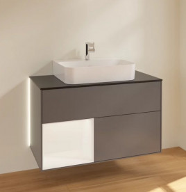 Тумба под раковину Villeroy & Boch Finion 100х50,1 см с подсветкой МДФ антрацит матовый лак/белый матовый лак/стекло черное матовое G112MTGK