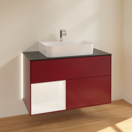 Тумба под раковину Villeroy & Boch Finion 100х50,1 см с подсветкой МДФ пион матовый лак/белый матовый лак/стекло черное матовое G112MTHB