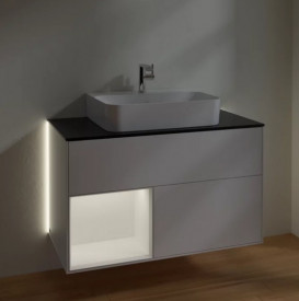 Тумба під раковину Villeroy & Boch Finion 100х50,1 см із підсвічуванням МДФ білий матовий лак/скло чорне матове G112MTMT