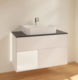 Тумба под раковину Villeroy & Boch Finion 100х50,1 см с подсветкой МДФ белый матовый лак/стекло черное матовое G112MTMT