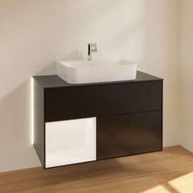 Тумба под раковину Villeroy & Boch Finion 100х50,1 см с подсветкой МДФ черный матовый лак/белый матовый лак/стекло черное матовое G112MTPD