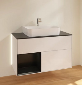Тумба под раковину Villeroy & Boch Finion 100х50,1 см с подсветкой МДФ глянцевый белый лак/черный матовый лак/стекло черное матовое G112PDGF