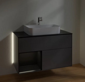 Тумба под раковину Villeroy & Boch Finion 100х50,1 см с подсветкой МДФ антрацит матовый лак/черный матовый лак/стекло черное матовое G112PDGK