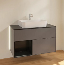Тумба под раковину Villeroy & Boch Finion 100х50,1 см с подсветкой МДФ антрацит матовый лак/черный матовый лак/стекло черное матовое G112PDGK