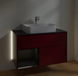 Тумба под раковину Villeroy & Boch Finion 100х50,1 см с подсветкой МДФ пион матовый лак/черный матовый лак/стекло черное матовое G112PDHB