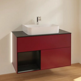 Тумба под раковину Villeroy & Boch Finion 100х50,1 см с подсветкой МДФ пион матовый лак/черный матовый лак/стекло черное матовое G112PDHB