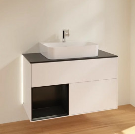 Тумба под раковину Villeroy & Boch Finion 100х50,1 см с подсветкой МДФ белый матовый лак/черный матовый лак/стекло черное матовое G112PDMT