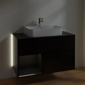 Тумба под раковину Villeroy & Boch Finion 100х50,1 см с подсветкой МДФ черный матовый лак/стекло черное матовое G112PDPD