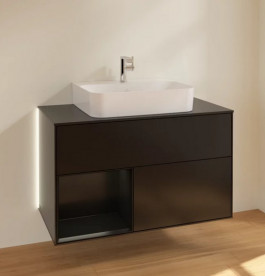 Тумба под раковину Villeroy & Boch Finion 100х50,1 см с подсветкой МДФ черный матовый лак/стекло черное матовое G112PDPD