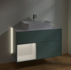 Тумба под раковину Villeroy & Boch Finion 100х50,1 см с подсветкой МДФ оливковый матовый лак/глянцевый белый лак/стекло белое матовое G111GFGM