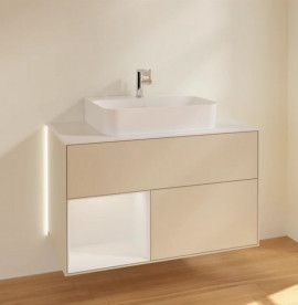 Тумба під раковину Villeroy & Boch Finion 100х50,1 см із підсвічуванням МДФ пісок матовий лак/глянцевий білий лак/скло біле матове G111GFHH
