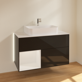 Тумба под раковину Villeroy & Boch Finion 100х50,1 см с подсветкой МДФ глянцевый черный лак/глянцевый белый лак/стекло белое матовое G111GFPH