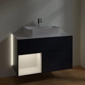 Тумба под раковину Villeroy & Boch Finion 100х50,1 см с подсветкой МДФ темно-синий матовый лак/светло-серый матовый лак/стекло белое матовое G111GJHG