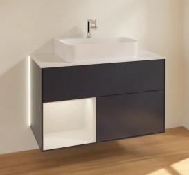 Тумба под раковину Villeroy & Boch Finion 100х50,1 см с подсветкой МДФ темно-синий матовый лак/светло-серый матовый лак/стекло белое матовое G111GJHG