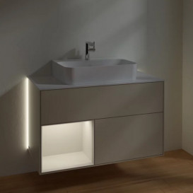 Тумба під раковину Villeroy & Boch Finion 100х50,1 см з підсвічуванням МДФ пісок матовий лак/світло-сірий матовий лак/скло біле матове G111GJHH
