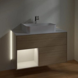 Тумба под раковину Villeroy & Boch Finion 100х50,1 см с подсветкой ДСП шпон дуба/светло-серый матовый/стекло белое матовое G111GJPC