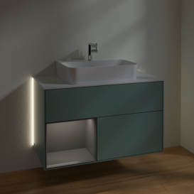 Тумба под раковину Villeroy & Boch Finion 100х50,1 см с подсветкой МДФ оливковый матовый лак/антрацит матовый лак/стекло белое матовое G111GKGM