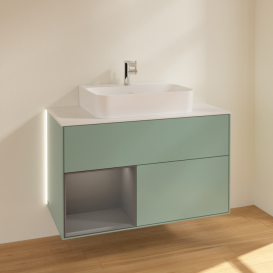 Тумба под раковину Villeroy & Boch Finion 100х50,1 см с подсветкой МДФ оливковый матовый лак/антрацит матовый лак/стекло белое матовое G111GKGM