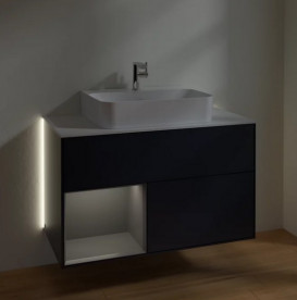 Тумба под раковину Villeroy & Boch Finion 100х50,1 см с подсветкой МДФ темно-синий матовый лак/антрацит матовый лак/стекло белое матовое G111GKHG