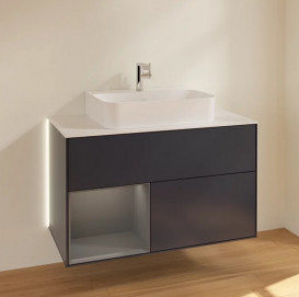 Тумба под раковину Villeroy & Boch Finion 100х50,1 см с подсветкой МДФ темно-синий матовый лак/антрацит матовый лак/стекло белое матовое G111GKHG