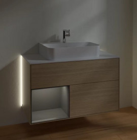 Тумба под раковину Villeroy & Boch Finion 100х50,1 см с подсветкой ДСП шпон дуба/антрацит матовый лак/стекло белое матовое G111GKPC