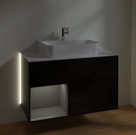 Тумба под раковину Villeroy & Boch Finion 100х50,1 см с подсветкой МДФ глянцевый черный лак/антрацит матовый лак/стекло белое матовое G111GKPH
