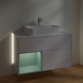 Тумба под раковину Villeroy & Boch Finion 100х50,1 см с подсветкой МДФ глянцевый белый лак/оливковый матовый лак/стекло белое матовое G111GMGF