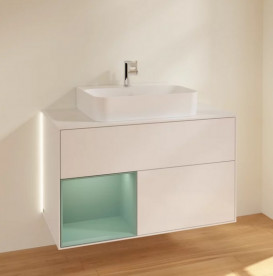 Тумба под раковину Villeroy & Boch Finion 100х50,1 см с подсветкой МДФ глянцевый белый лак/оливковый матовый лак/стекло белое матовое G111GMGF