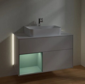 Тумба под раковину Villeroy & Boch Finion 100х50,1 см с подсветкой МДФ светло-серый матовый лак/оливковый матовый лак/стекло белое матовое G111GMGJ