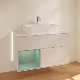 Тумба под раковину Villeroy & Boch Finion 100х50,1 см с подсветкой МДФ светло-серый матовый лак/оливковый матовый лак/стекло белое матовое G111GMGJ