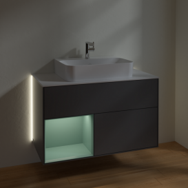 Тумба под раковину Villeroy & Boch Finion 100х50,1 см с подсветкой МДФ антрацит матовый лак/оливковый матовый лак/стекло белое матовое G111GMGK