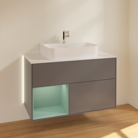 Тумба под раковину Villeroy & Boch Finion 100х50,1 см с подсветкой МДФ антрацит матовый лак/оливковый матовый лак/стекло белое матовое G111GMGK