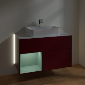 Тумба под раковину Villeroy & Boch Finion 100х50,1 см с подсветкой МДФ пион матовый лак/оливковый матовый лак/стекло белое матовое G111GMHB