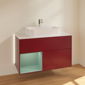 Тумба под раковину Villeroy & Boch Finion 100х50,1 см с подсветкой МДФ пион матовый лак/оливковый матовый лак/стекло белое матовое G111GMHB