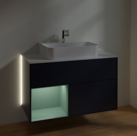 Тумба под раковину Villeroy & Boch Finion 100х50,1 см с подсветкой МДФ темно-синий матовый лак/оливковый матовый лак/стекло белое матовое G111GMHG