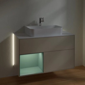 Тумба под раковину Villeroy & Boch Finion 100х50,1 см с подсветкой МДФ песок матовый лак/оливковый матовый лак/стекло белое матовое G111GMHH