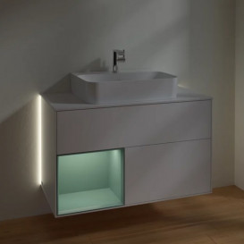 Тумба под раковину Villeroy & Boch Finion 100х50,1 см с подсветкой МДФ белый матовый лак/оливковый матовый лак/стекло белое матовое G111GMMT
