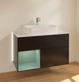 Тумба под раковину Villeroy & Boch Finion 100х50,1 см с подсветкой МДФ черный матовый лак/оливковый матовый лак/стекло белое матовое G111GMPD
