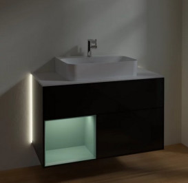 Тумба под раковину Villeroy & Boch Finion 100х50,1 см с подсветкой МДФ глянцевый черный лак/оливковый матовый лак/стекло белое матовое G111GMPH