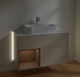 Тумба под раковину Villeroy & Boch Finion 100х50,1 см с подсветкой МДФ песок матовый лак/шпон грецкого ореха/стекло белое матовое G111GNHH