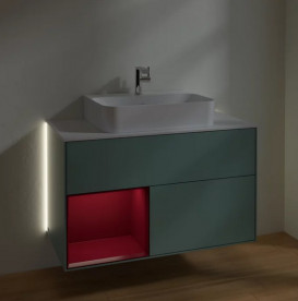 Тумба под раковину Villeroy & Boch Finion 100х50,1 см с подсветкой МДФ оливковый матовый лак/пион матовый лак/стекло белое матовое G111HBGM