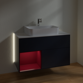 Тумба под раковину Villeroy & Boch Finion 100х50,1 см с подсветкой МДФ темно-синий матовый лак/пион матовый лак/стекло белое матовое G111HBHG