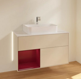 Тумба под раковину Villeroy & Boch Finion 100х50,1 см с подсветкой МДФ песок матовый лак/пион матовый лак/стекло белое матовое G111HBHH