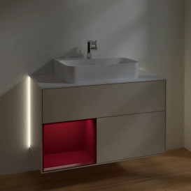 Тумба под раковину Villeroy & Boch Finion 100х50,1 см с подсветкой МДФ песок матовый лак/пион матовый лак/стекло белое матовое G111HBHH