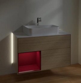 Тумба под раковину Villeroy & Boch Finion 100х50,1 см с подсветкой ДСП шпон дуба/пион матовый лак/стекло белое матовое G111HBPC