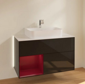 Тумба под раковину Villeroy & Boch Finion 100х50,1 см с подсветкой МДФ глянцевый черный лак/пион матовый лак/стекло белое матовое G111HBPH