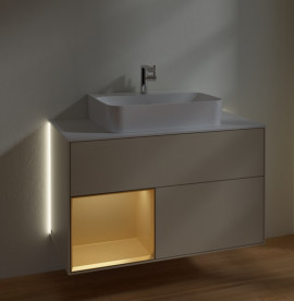 Тумба под раковину Villeroy & Boch Finion 100х50,1 см с подсветкой МДФ песок матовый лак/золото матовый лак/стекло белое матовое G111HFHH