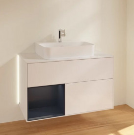 Тумба под раковину Villeroy & Boch Finion 100х50,1 см с подсветкой МДФ глянцевый белый лак/темно-синий матовый лак/стекло белое матовое G111HGGF