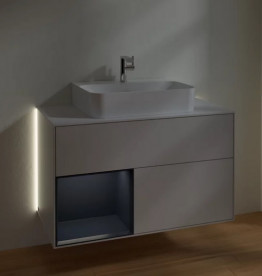 Тумба під раковину Villeroy & Boch Finion 100х50,1 см із підсвічуванням МДФ світло-сірий матовий лак/темно-синій матовий лак/скло біле матове G111HGGJ